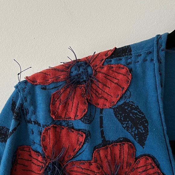 Anthropologie Project Alabama Green T Cotton Blue Floral Handmade Wrap Top - Picture 5 of 16